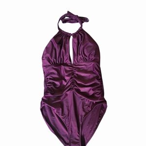 Unbranded Purple Retro Keyhole Neckline Ruched One Piece Swimsuit Size L NWOT